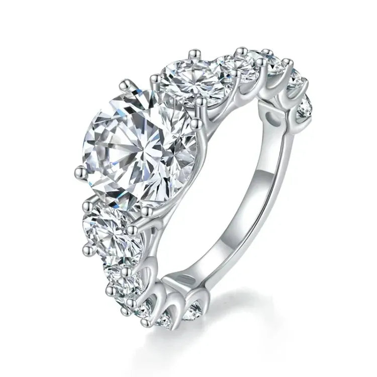 Three Stone Cathedral Four-Prong Side Details  Moissanite Engagement Ring