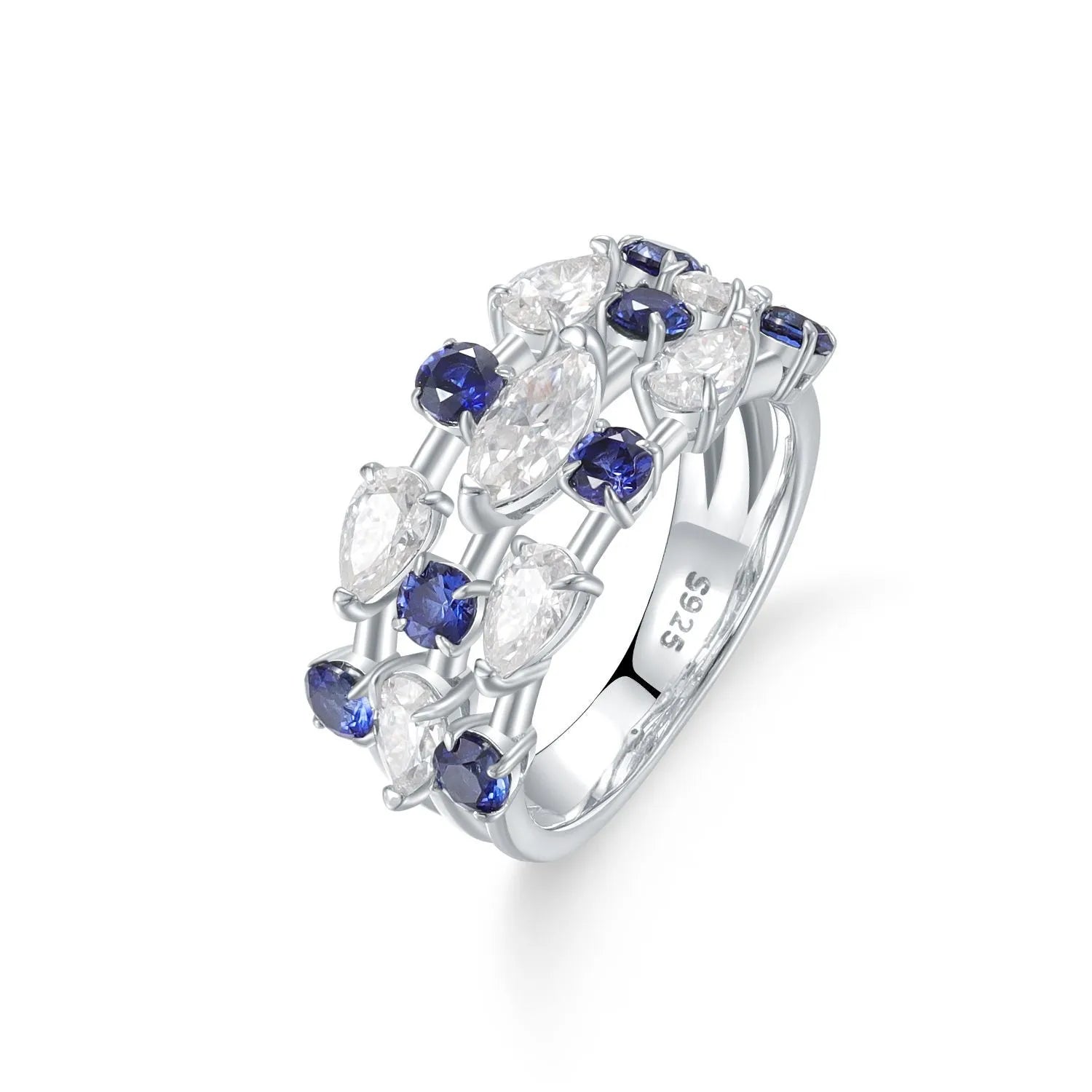 Sapphire and moissanite Three-layer Ring