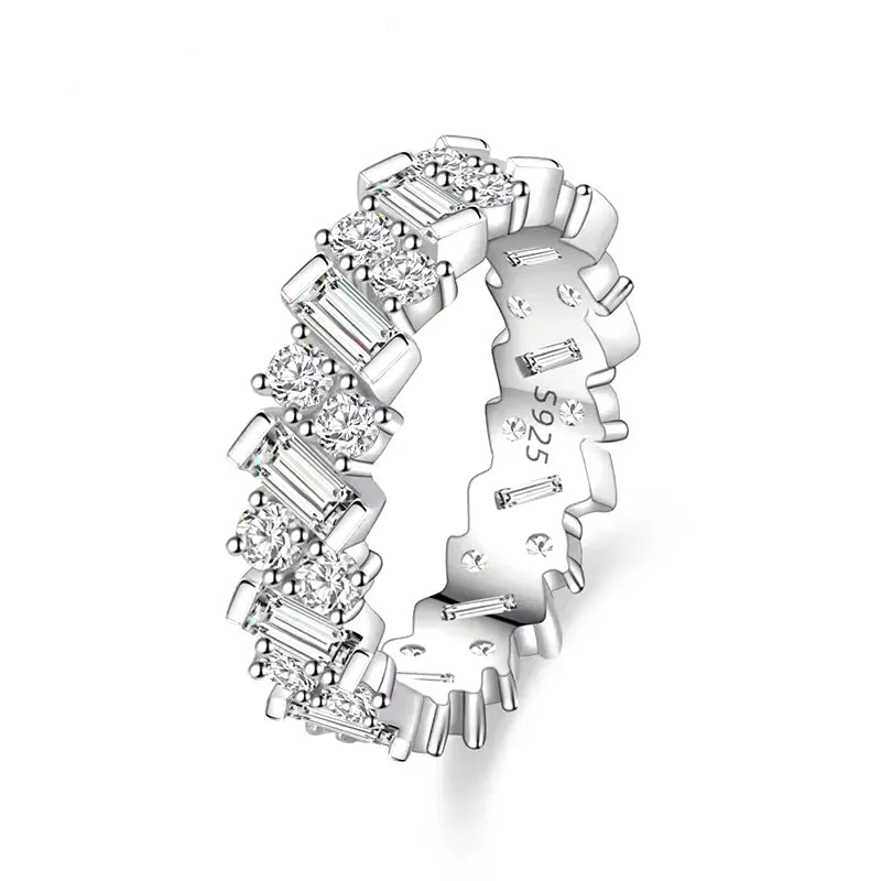 Alternating Round & Baguette Moissanite Eternity Band