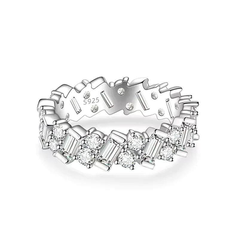 Alternating Round & Baguette Moissanite Eternity Band