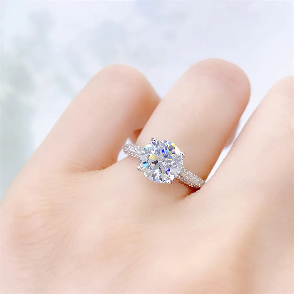 Pavé Band Hidden Halo Round Solitaire Moissanite Engagement Ring