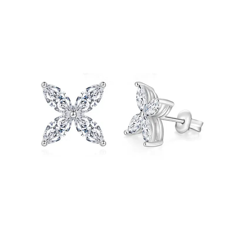 Marquise Cut Flower Moissanite Earrings