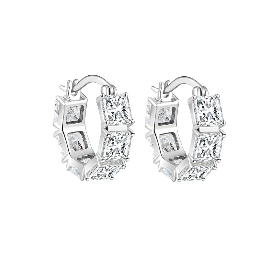 Eternity Princess Cut Moissanite Hoop Earrings