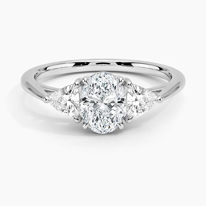 Trillion Cut Three Stone Oval Moissanite Engagement Ring
