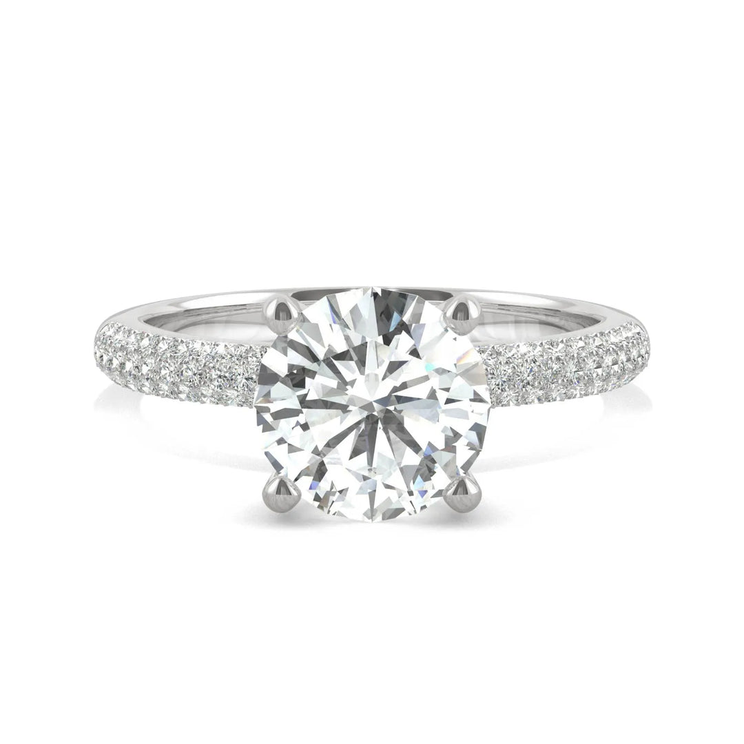 Pavé Band Hidden Halo Round Solitaire Moissanite Engagement Ring