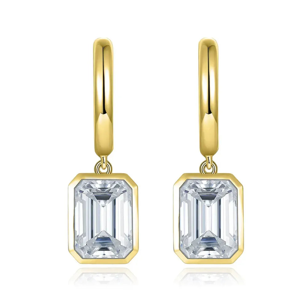 Emerald Bezel Drop Huggie Hoop Earrings