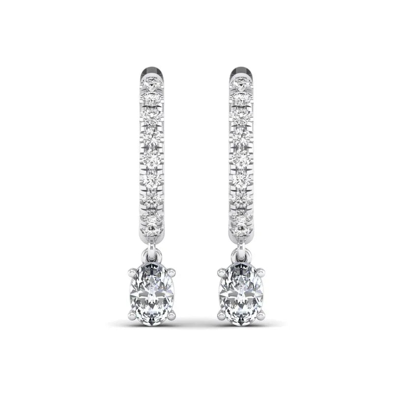 Pavé Bar Solitaire Oval cut Moissanite Drop Earrings