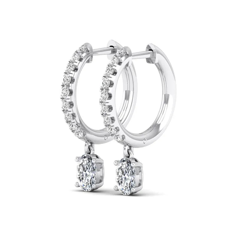 Pavé Bar Solitaire Oval cut Moissanite Drop Earrings