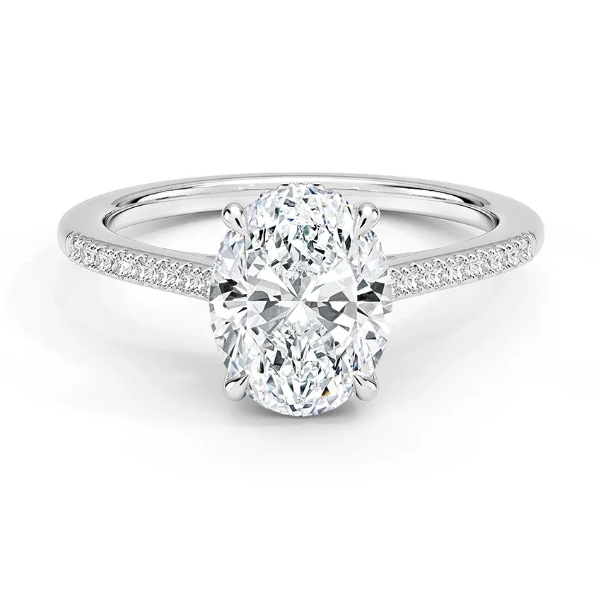Cathedral French Basket Pave Oval Moissanite Engagement Ring