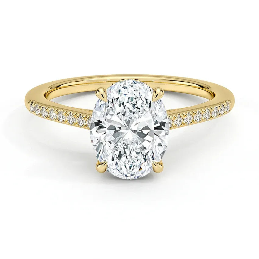 Cathedral French Basket Pave Oval Moissanite Engagement Ring