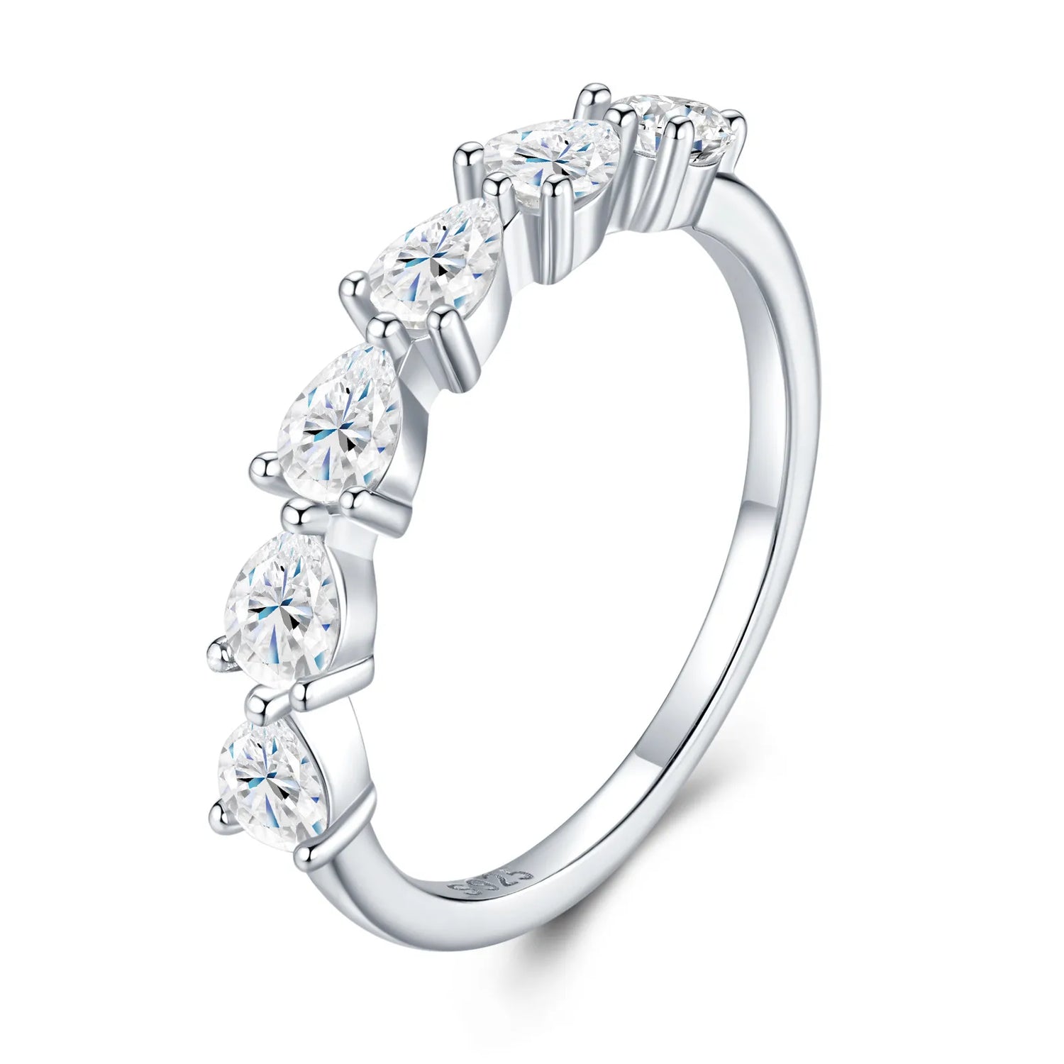 Half Eternity Bezel Pear Moissanite Band Ring