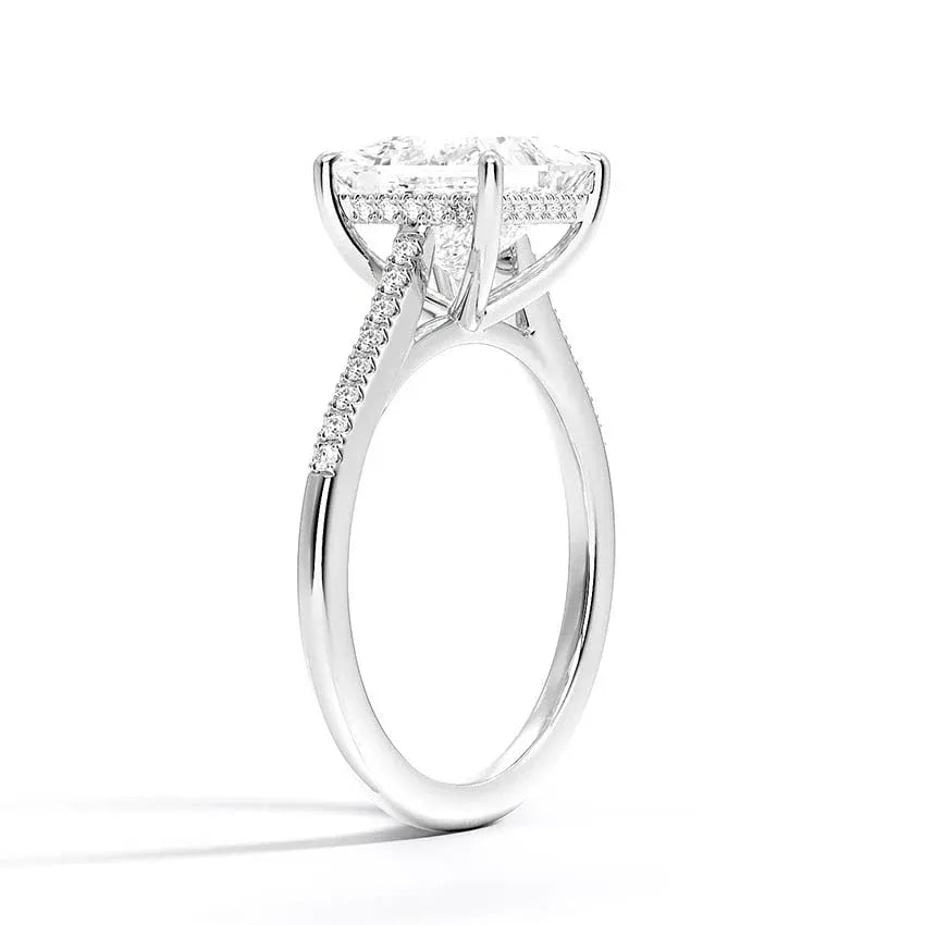 Cathedral French Basket Pave Princess Moissanite Engagement Ring