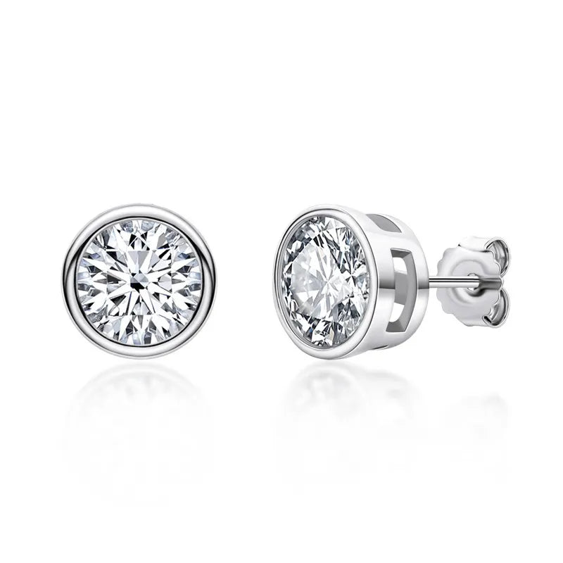 Round Bezel Moissanite Earrings