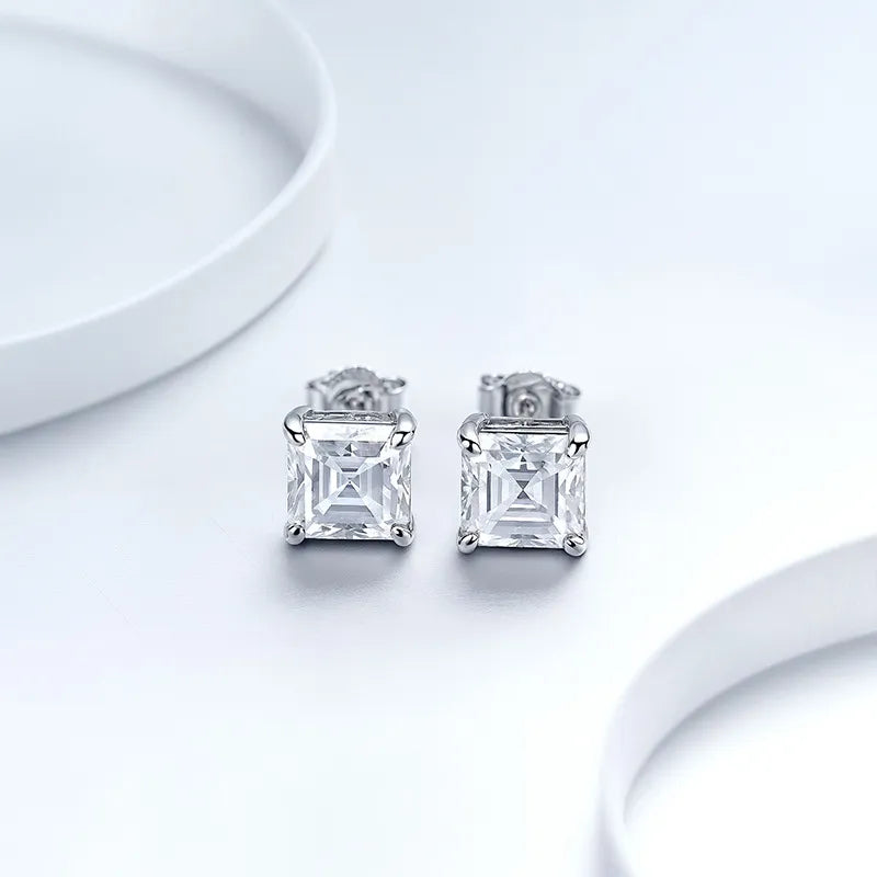 Pattern Asscher Moissanite Earrings