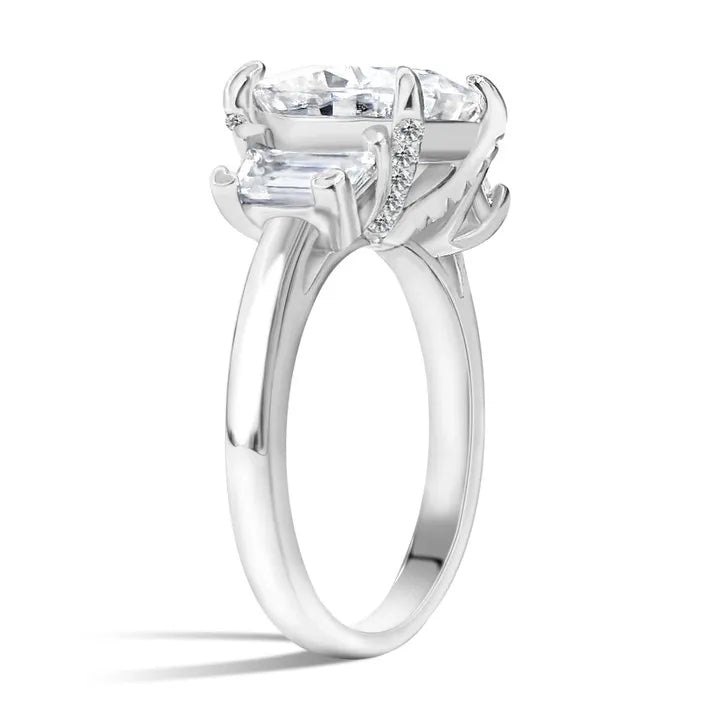 Emerald Three Stone Cushion Moissanite Engagement Ring