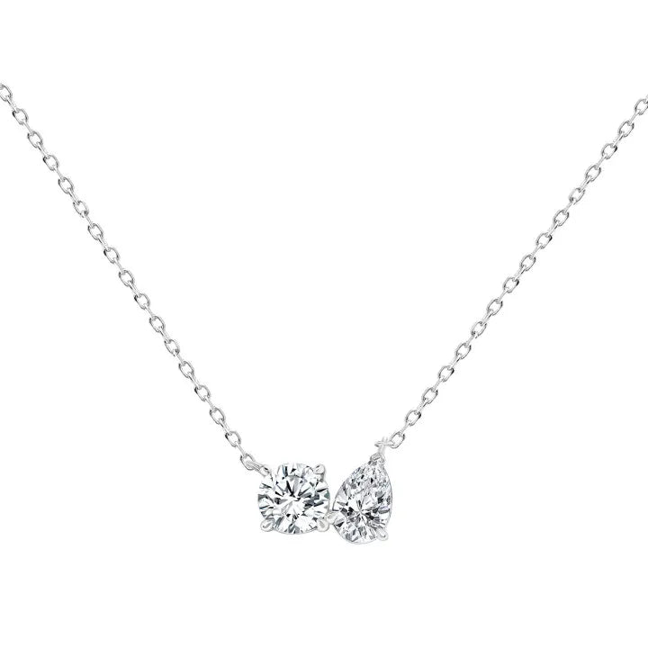 Round&Pear Moissanite Toi Et Moi Necklace