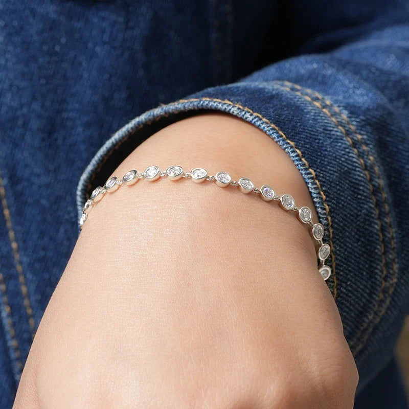 Round Moissanite Bezel Set Link Tennis Bracelet