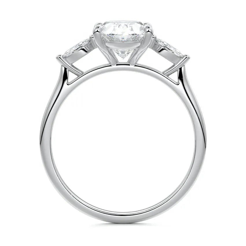 Marquise Side Three Stone Oval Moissanite Engagement Ring