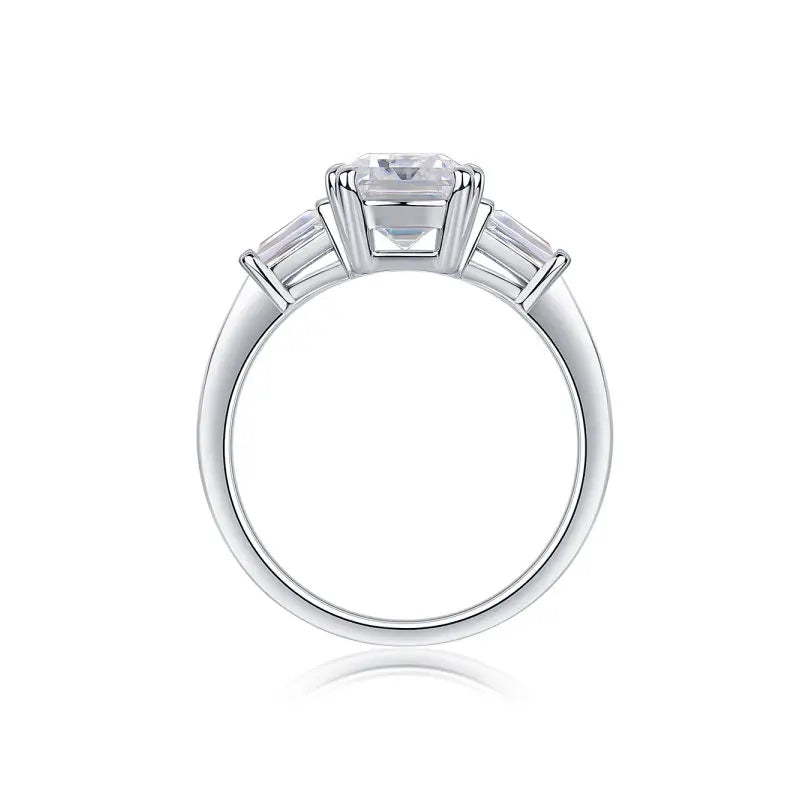 Tapered Baguette Three Stone Oval Moissanite Engagement Ring