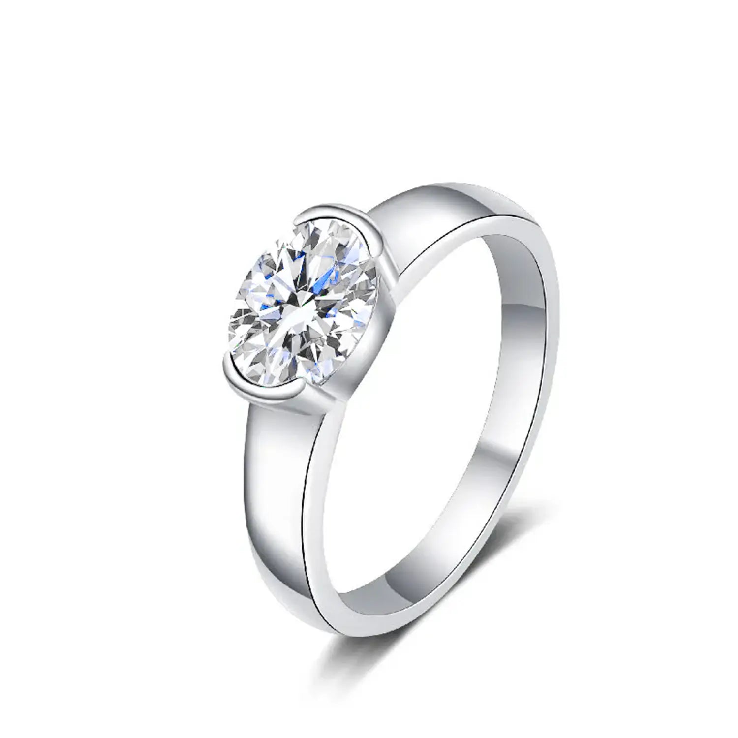 Half Bezel Solitaire Oval Moissanite Engagement Ring