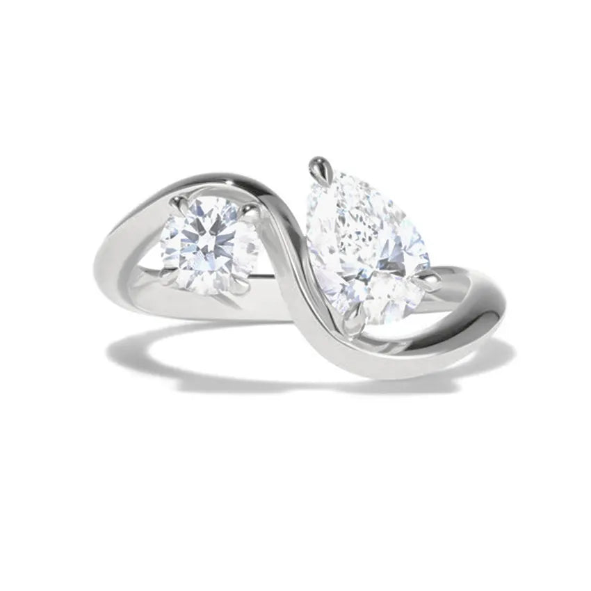 Round&Pear Moissanite Irregular Toi et Moi Ring