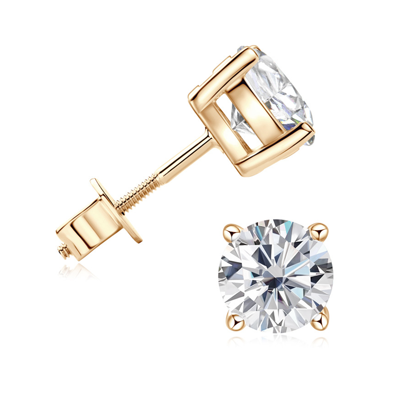 10K Gold Moissanite Screw Back Earrings