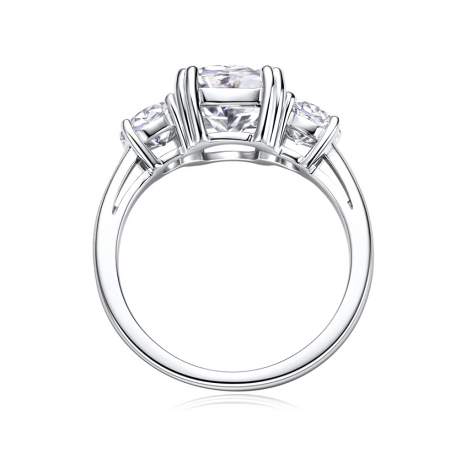 Double Prong Three Stone Cushion Moissanite Engagement Ring