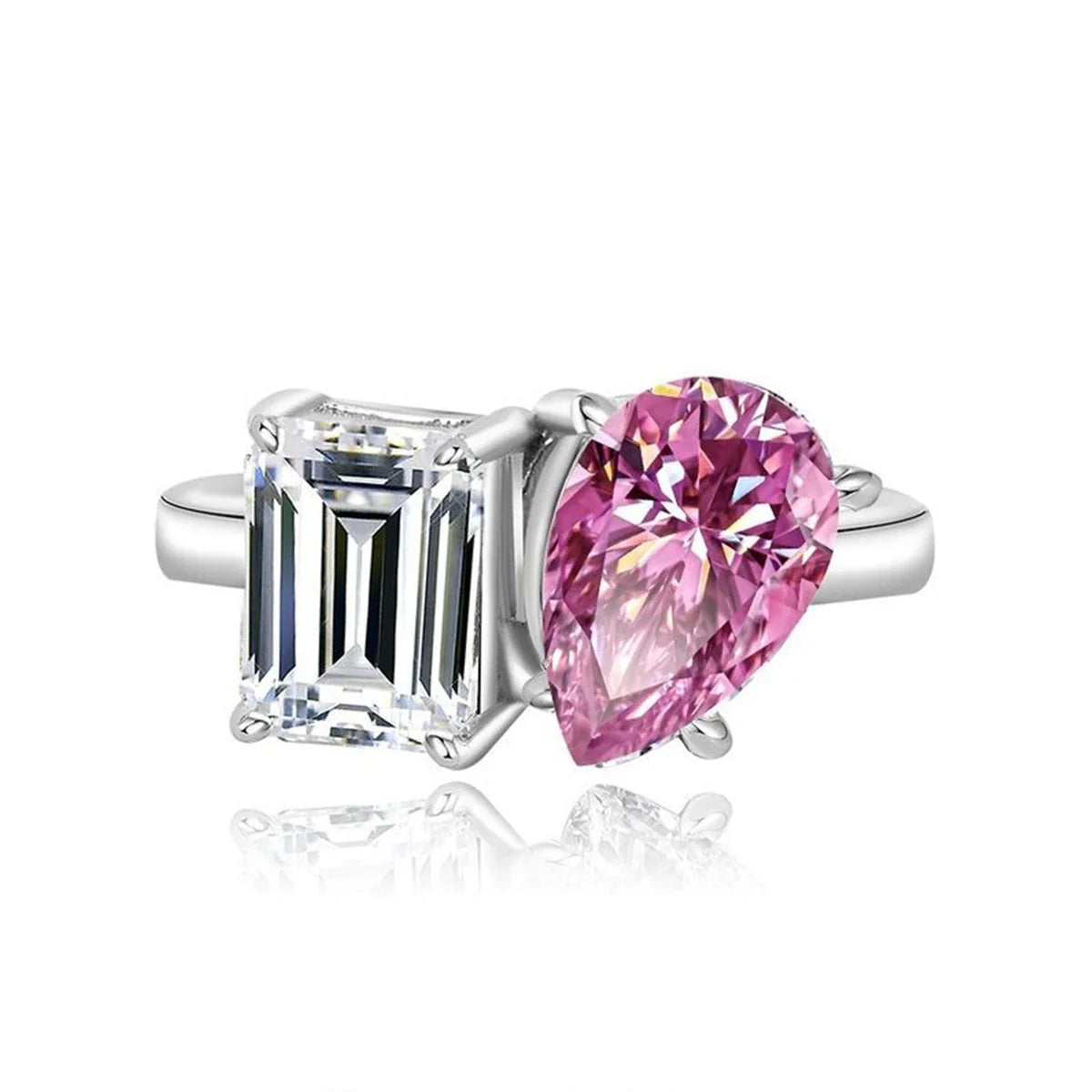 Emerald & Pink Pear Moissanite Toi et Moi Ring