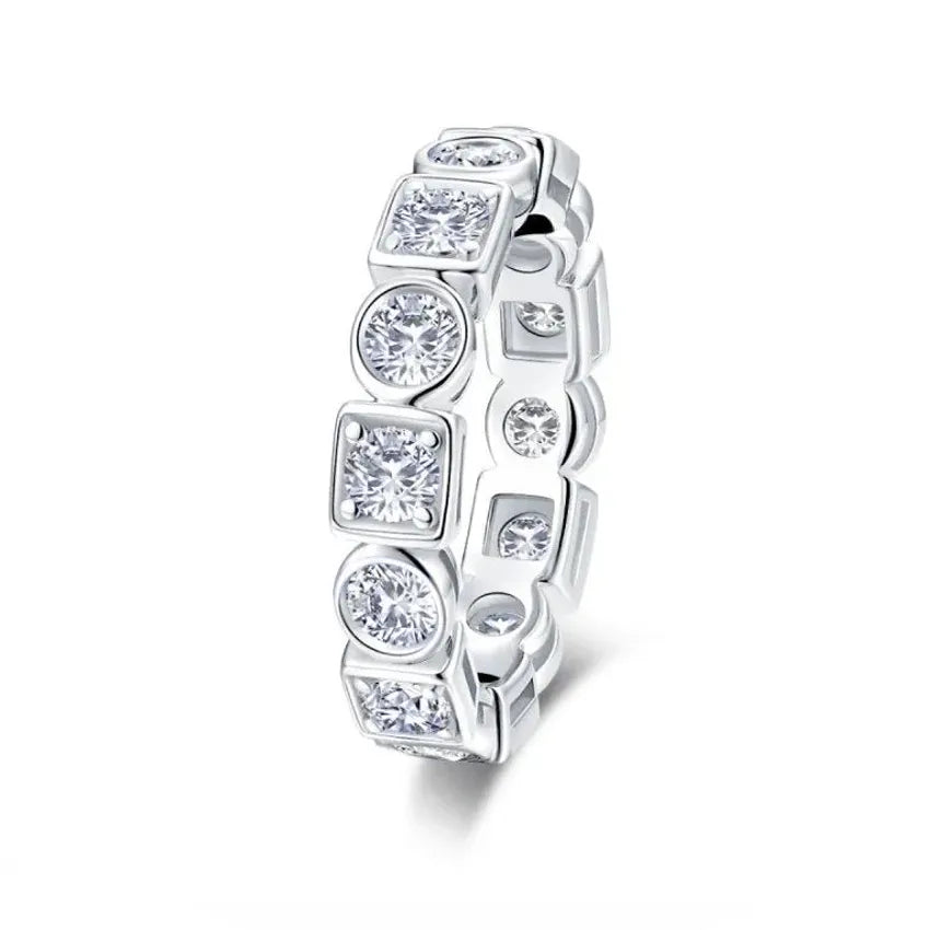 Unique Bezel Moissanite Eternity Wedding Band