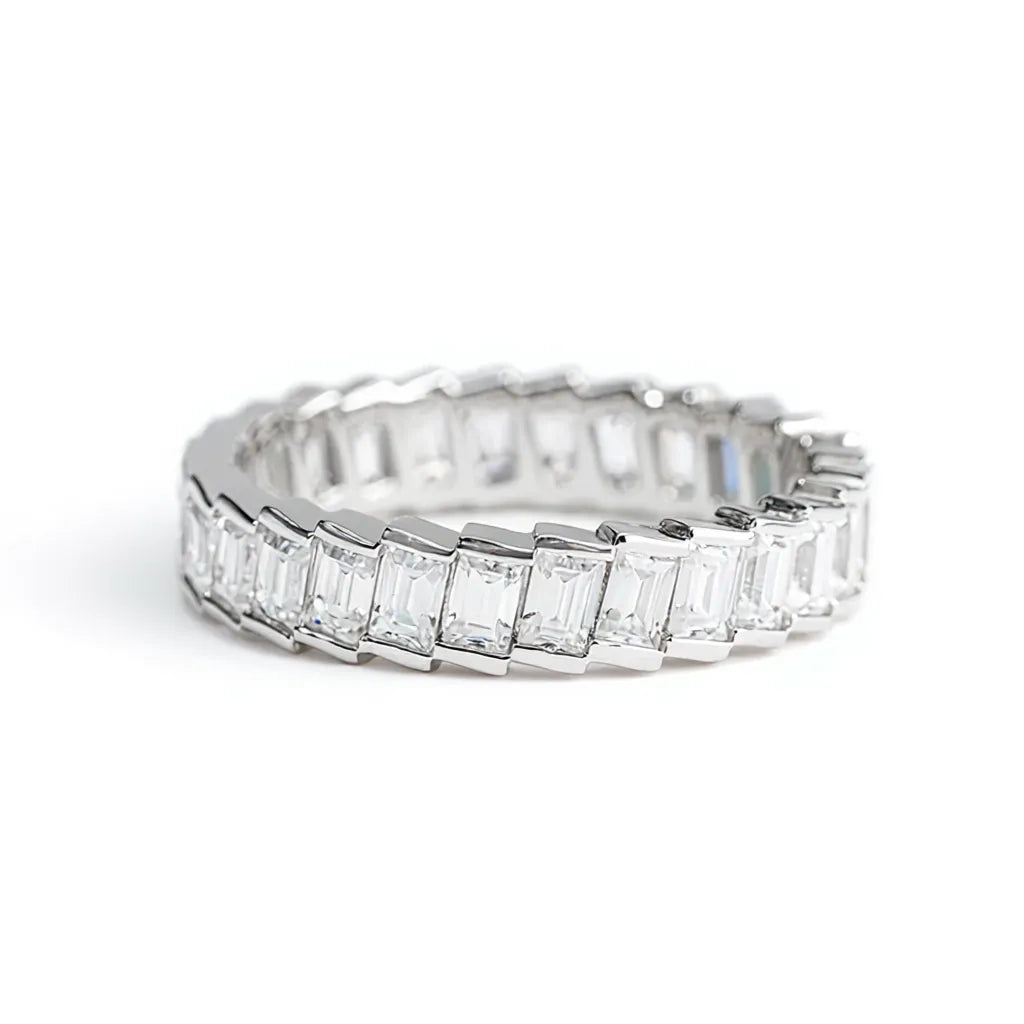 Channel Set Emerald Cut Moissanite Eternity Band