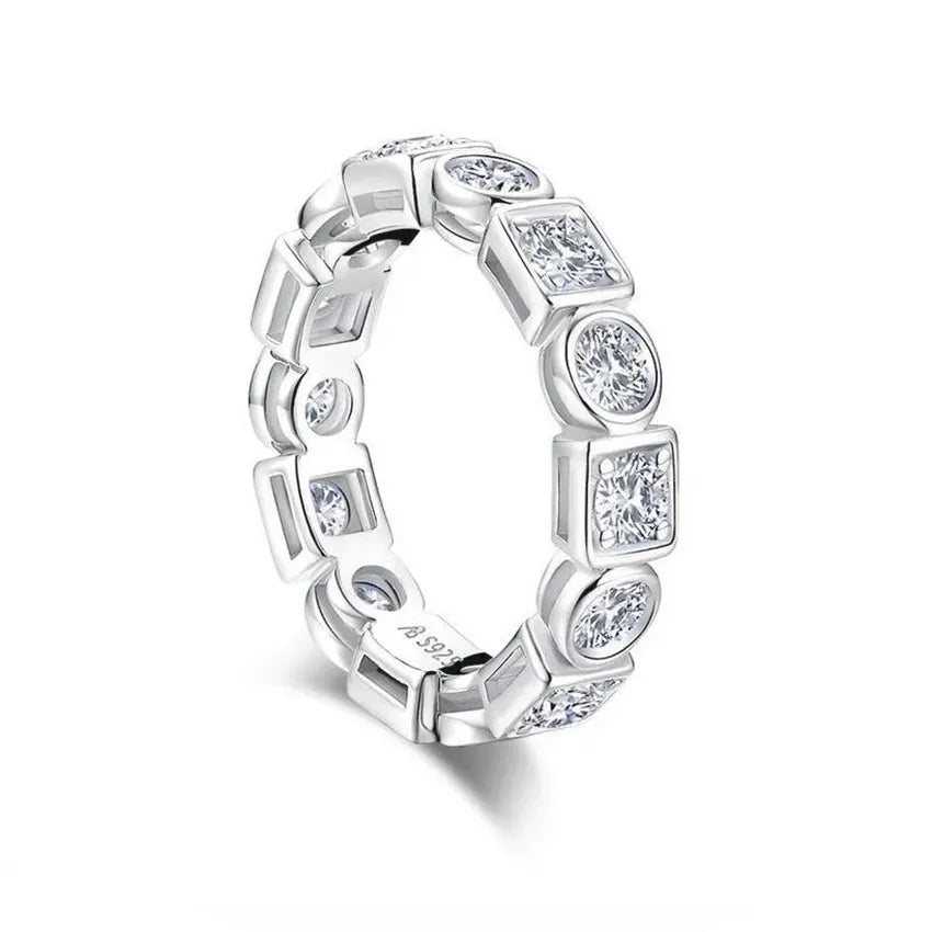 Unique Bezel Moissanite Eternity Wedding Band